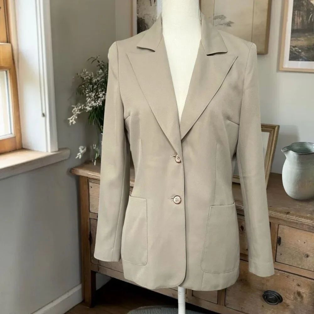 Vintage 70’s Taupe Khaki Panther Polyester Blazer Sz M